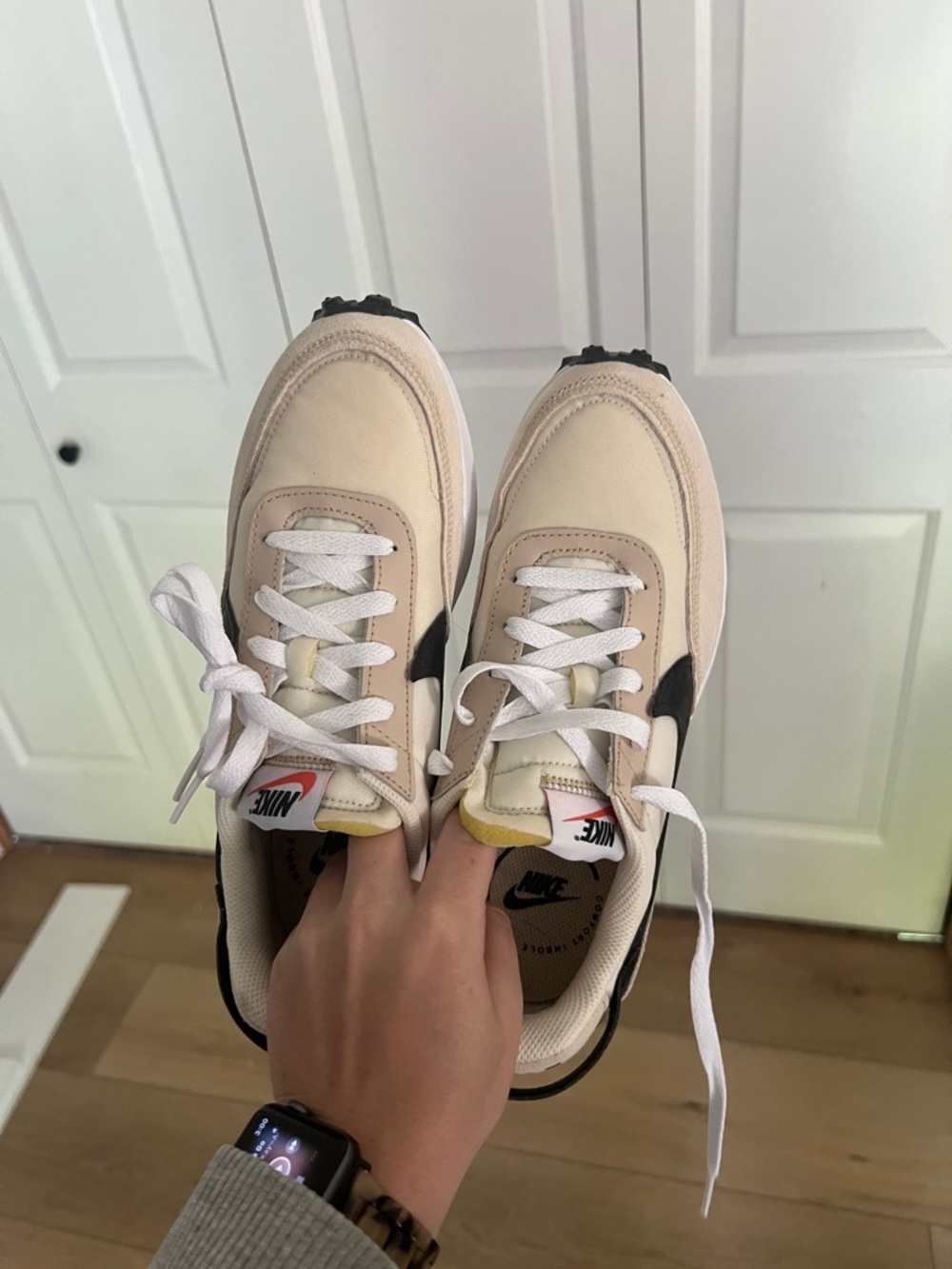 Nike Women's Beige and Black Retro-Style Running Sneakers - Picture 2 of 5